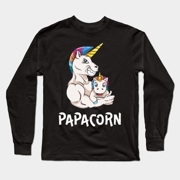 Papacorn Dad Unicorn Father Funny Men Long Sleeve T-Shirt by Foxxy Merch